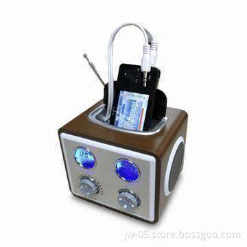 Wooden Portable Speaker with Alarm Clock and AM/FM Radio